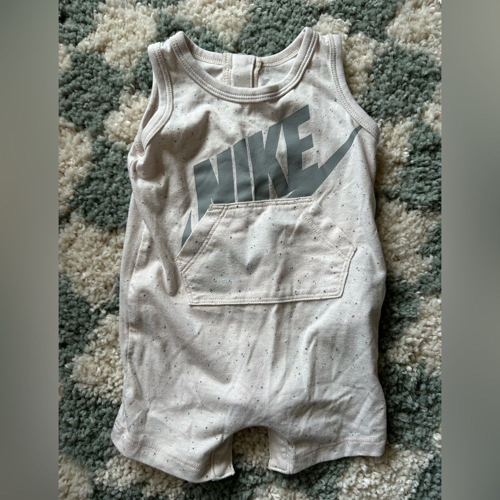 Sleeveless speckled Nike, baby romper, bodysuit, onesie, cream, beige